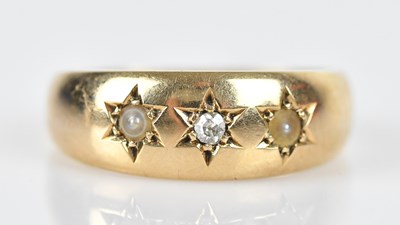 Lot 460 - A Victorian 15ct yellow gold diamond and pearl...