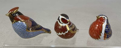 Lot 196 - ROYAL CROWN DERBY; three bird paperweights,...