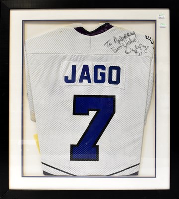 Lot 789 - DALE JAGO; a signed number 7 ice hockey shirt,...