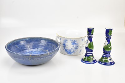 Lot 1365 - HEREND; a large blue and white ice bucket,...
