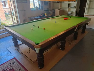 Lot 1158 - A full size mahogany snooker table on turned...