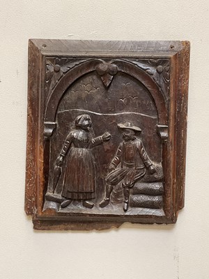Lot 383 - A carved wooden panel