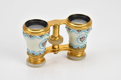 Lot 537 - A pair of French enamel and mother of pearl...
