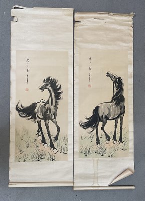 Lot 1188 - Two Chinese ink wash paintings, both of horses,...