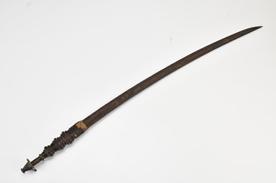 Lot 1094 - A Burmese dha with leather handle, overall...