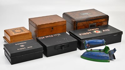 Lot 494 - A Victorian walnut sewing box and a further...