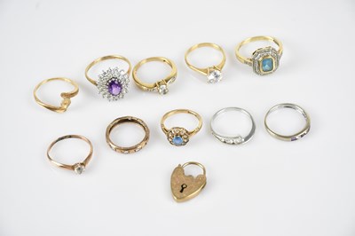 Lot 388 - Nine 9ct gold dress rings, sizes H 1/2, J, K,...