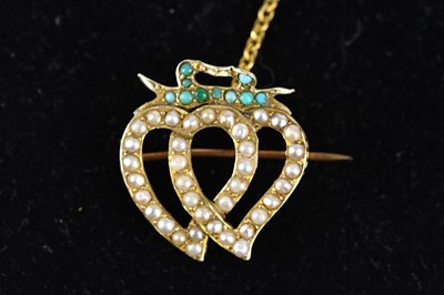Lot 137 - An Edwardian seed pearl and turquoise set...