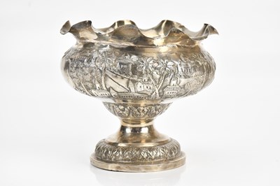 Lot 83 - An Eastern white metal pedestal bowl, with...