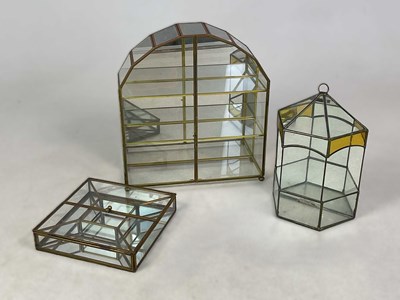 Lot 41 - Three mirror backed brass and glass miniature...