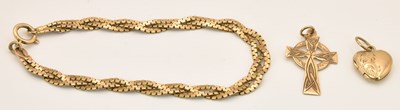 Lot 1183 - A 9ct yellow gold woven semi-rigid bracelet,...