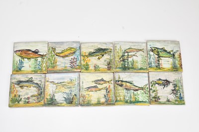 Lot 357 - Ten Art Pottery ceramic tiles, each decorated...