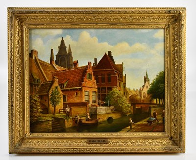 Lot 1085 - K VAN MUHLIG; oil on panel, Dutch scene with...
