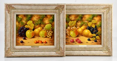 Lot 1076 - J F SMITH; a pair of oils on panel, fruit...