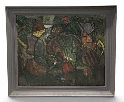 Lot 271 - UNATTRIBUTED; abstract oil on canvas, still...
