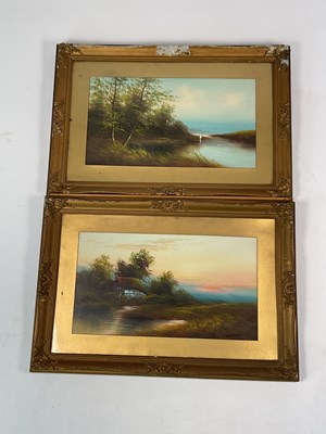 Lot 385 - J CLAYTON ADAMS; oil on board, thatched house...