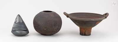 Lot 209 - FRANK LOGAN; a globular raku vessel, impressed...