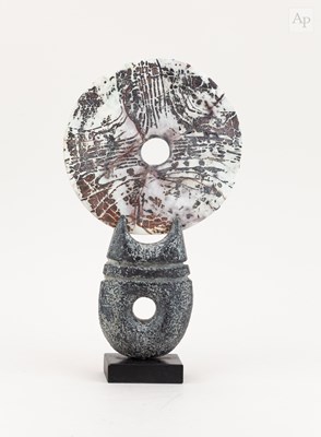 Lot 445 - PETER HAYES (born 1946); a raku disc with...