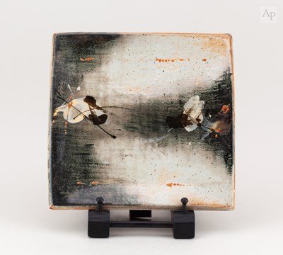 Lot 225 - HUGUES DE CROUSAZ; a square stoneware platter...