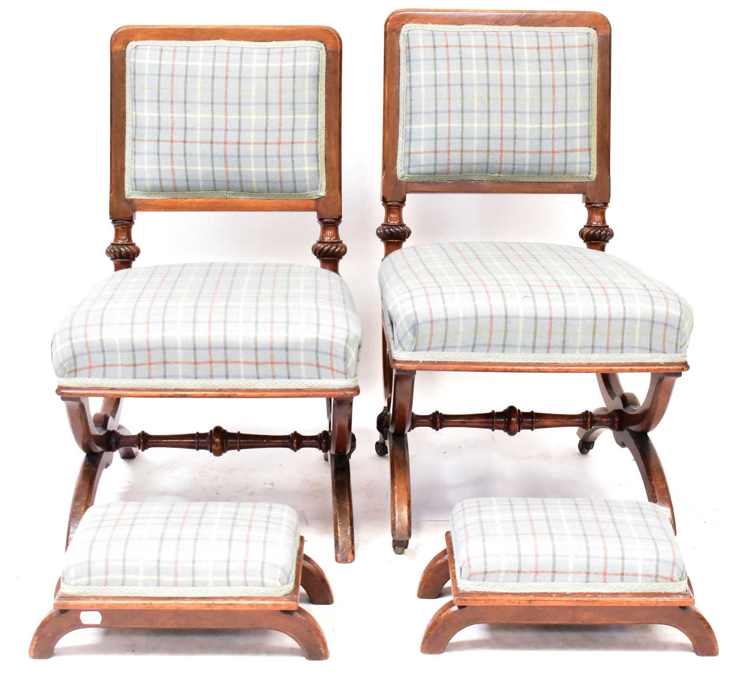 Lot 28 - A pair of Victorian Gothic mahogany salon arm...