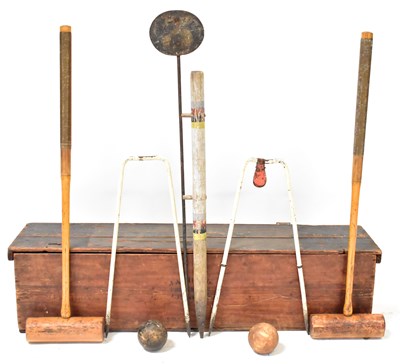 Lot 381 - JAQUES; a boxed croquet set, with various...
