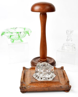 Lot 216 - A stained wood wig stand, height 35cm, with an...