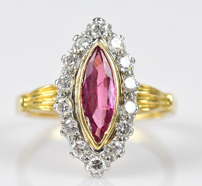 Lot 421 - An 18ct yellow gold diamond and ruby lozenge...