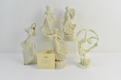 Lot 147 - WEDGWOOD; three white Parian 'Dancing Hours'...