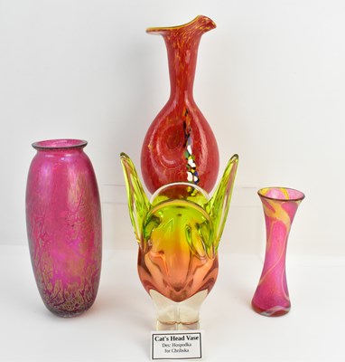 Lot 316 - Four items of coloured art glass, comprising a...