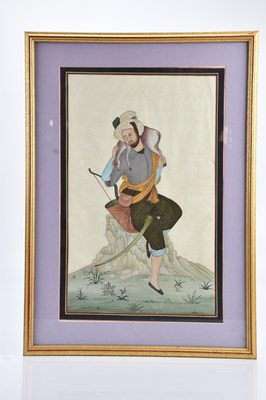 Lot 1196 - An Indian watercolour, hunter carrying deer,...