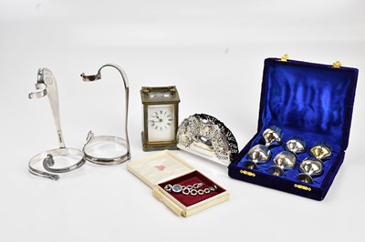 Lot 498 - Two plated bottle holders, a brass cased...