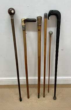 Lot 6 - Two walking sticks comprising an ebony hard...
