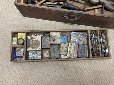 Lot 14 - A vintage general handyman tool box containing...