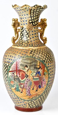Lot 220 - A Japanese Satsuma twin-handled baluster vase,...
