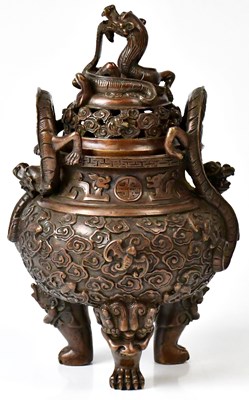 Lot 266 - A 20th century cast bronze censer , relief...