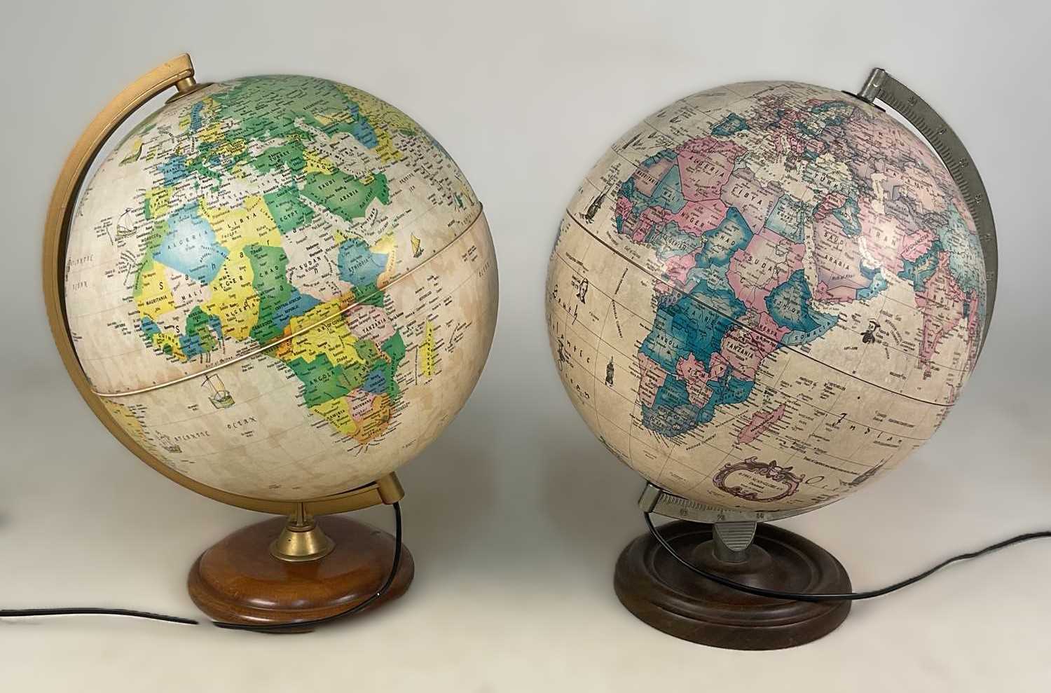 Lot 39 - Two late 20th century world globes mounted in...