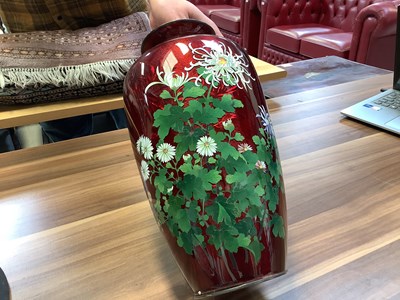 Lot 232 - A 20th century Japanese red ground cloisonné...