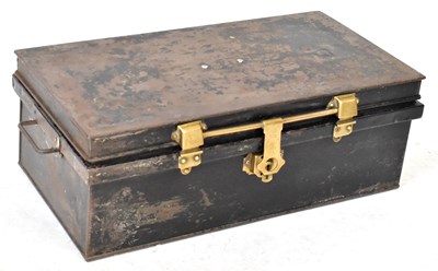 Lot 362 - A vintage black painted metal travel trunk...
