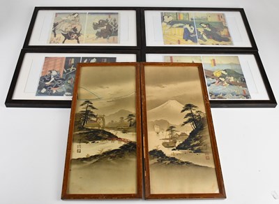 Lot 1165 - A pair of Japanese watercolours with gilt...