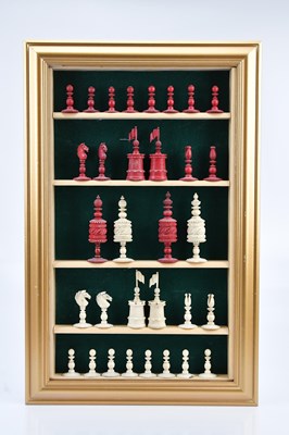 Lot 539 - A 19th century carved bone chess set, height...
