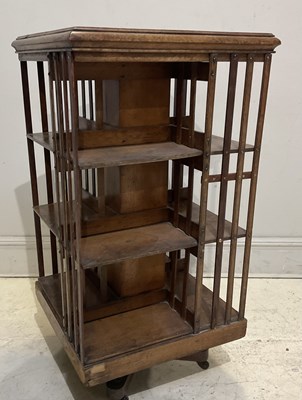 Lot 157 - A 19th century oak revolving bookcase....