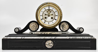 Lot 352 - A Victorian slate and marble mantel clock, the...