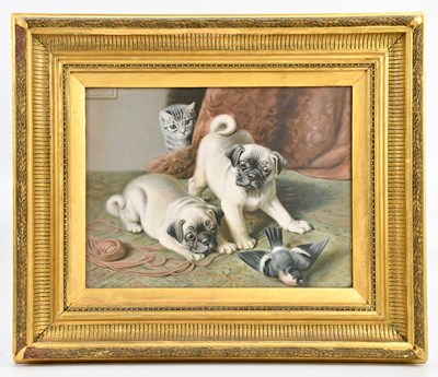 Lot 1133 - A Victorian mezzotint representing two pugs...