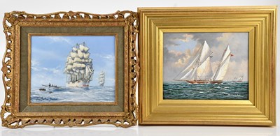 Lot 1103 - JAMES DERBAR; oil on board, maritime scene,...