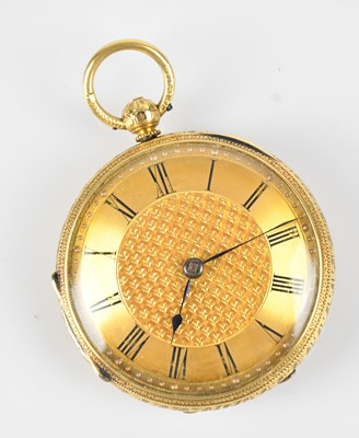 Lot 1021 - An 18ct yellow gold key wind open faced fob...