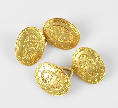 Lot 155 - A pair of 18ct yellow gold cufflinks with...