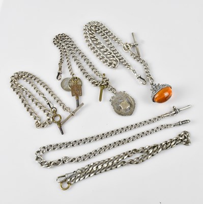 Lot 1100 - Four good hallmarked silver Albert chains,...