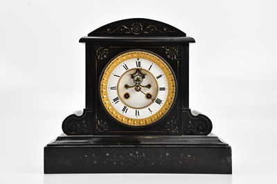 Lot 362 - A Victorian slate mantel clock, the dial set...