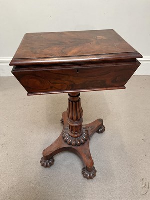 Lot 135 - A William IV rosewood teapoy, the hinged cover...