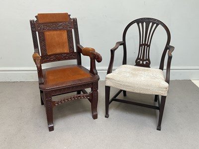 Lot 1231 - A Victorian carved oak hall/library chair,...